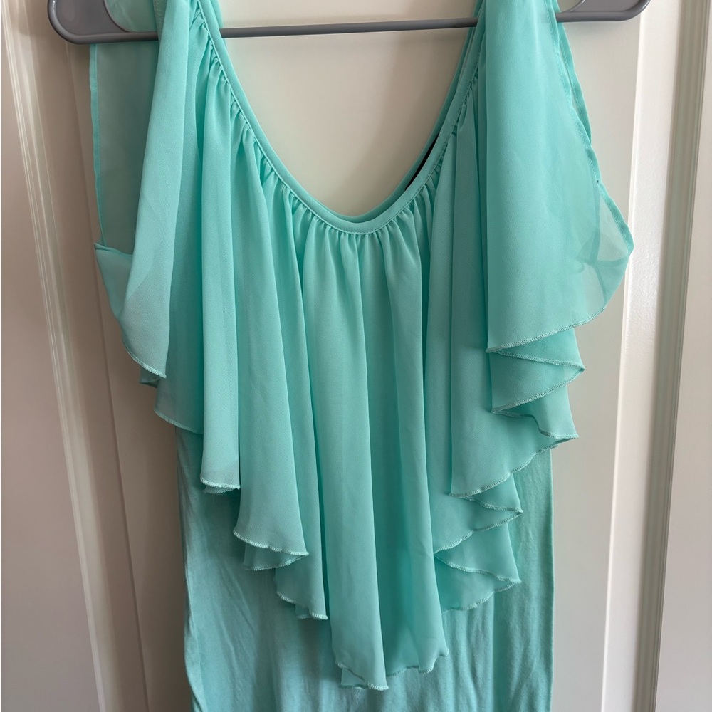 Aqua Layered Ruffle Blouse